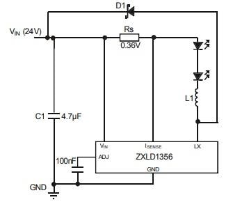 Application Circuit Diagram - Diodes Incorporated ZXLD13xx LED Drivers