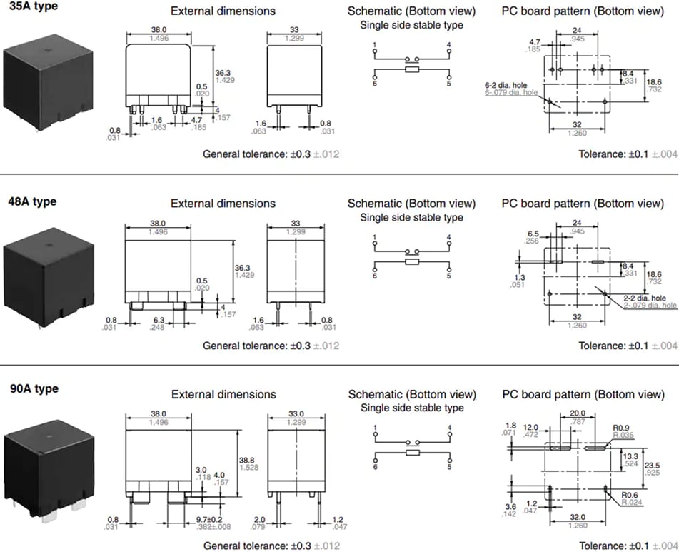 Mechanical Drawing - Panasonic Industrial Devices PV Type HE Power Relays