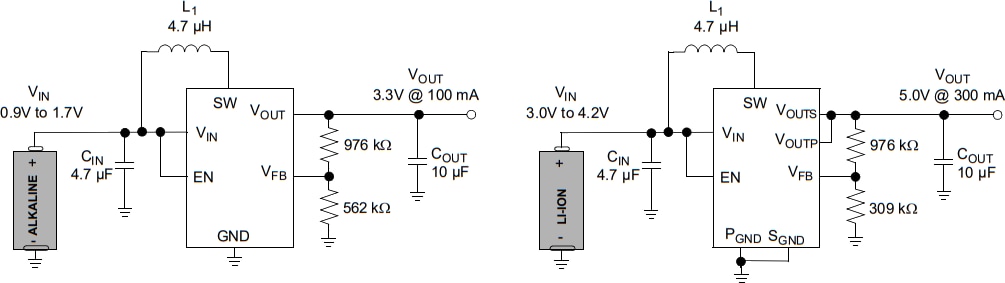 Application Circuit Diagram - Microchip Technology MCP1640 Synchronous Boost Regulator