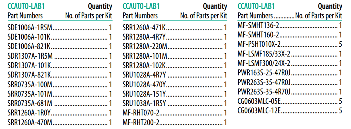 Bourns CCAUTO-LAB DC-DC Circuit Conditioning Lab Kits