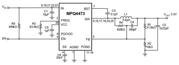 Application Circuit Diagram - Monolithic Power Systems (MPS) MP4473 & MPQ4473 Synchronous Step-Down Converters