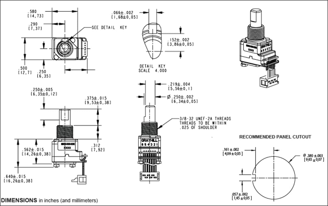 Mechanical Drawing - Grayhill 68A Series Hall Effect Encoders