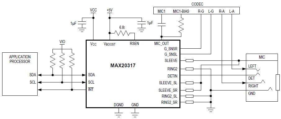 Analog Devices / Maxim Integrated MAX20317 Universal 3.5mmØ Accessory Management IC