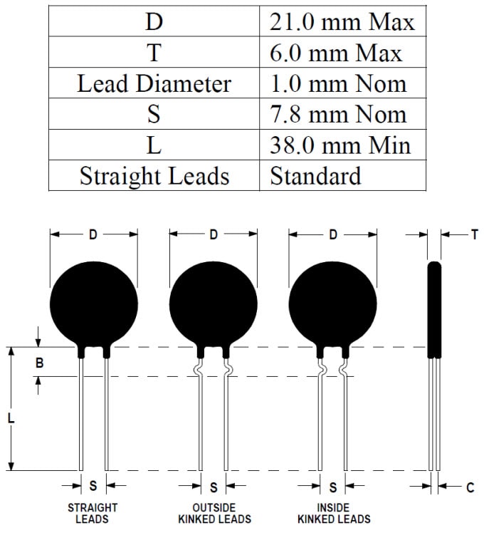 Chart - Vishay / Ametherm CL20 Ceramic PTC Thermistors