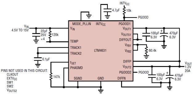 Application Circuit Diagram - Analog Devices Inc. LTM4631 Ultra-thin DC/DC μModule Regulators