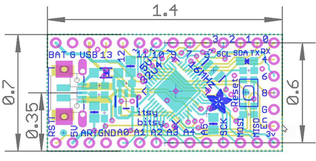 Mechanical Drawing - Adafruit Itsy Bitsy 32u4