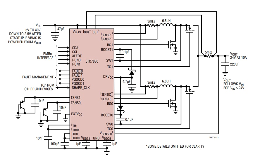 Application Circuit Diagram - Analog Devices Inc. LTC7880 Step-Up Controllers
