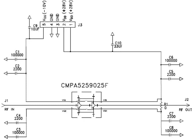 Schematic - MACOM CMPA5259025F-AMP Demonstration Amplifier Circuit