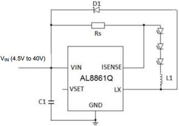 Application Circuit Diagram - Diodes Incorporated AL8860Q & AL8861Q Automotive Grade LED Drivers