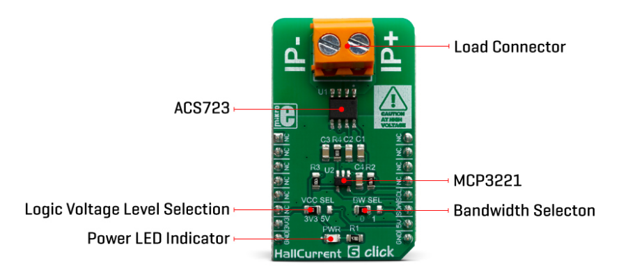 Mikroe MIKROE-3443 Hall Current 6 Click Board