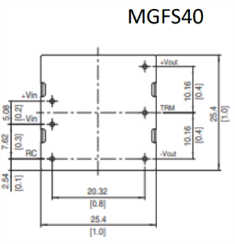 Mechanical Drawing - Cosel MGFS40/MGFW80 Isolated DC-DC Converters