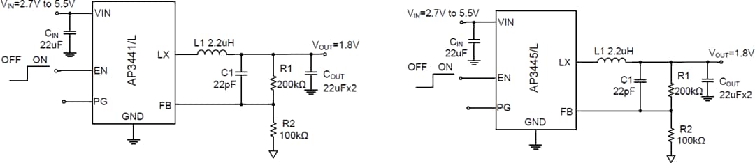 Application Circuit Diagram - Diodes Incorporated AP3441/L & AP3445/L Step-down DC-DC Converters