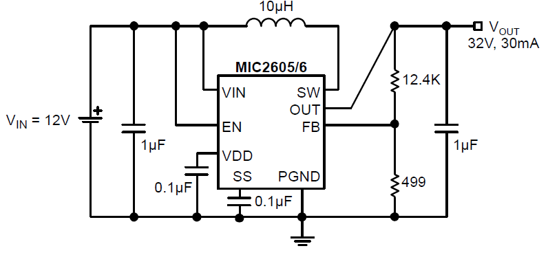 Application Circuit Diagram - Microchip Technology MIC2606 Switching Voltage Regulator