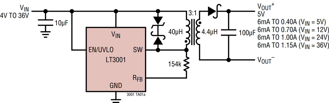 Application Circuit Diagram - Analog Devices Inc. LT3001 Isolated Flyback Converters