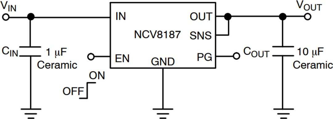 Application Circuit Diagram - onsemi NCV8187 1.2A LDO Linear Voltage Regulators
