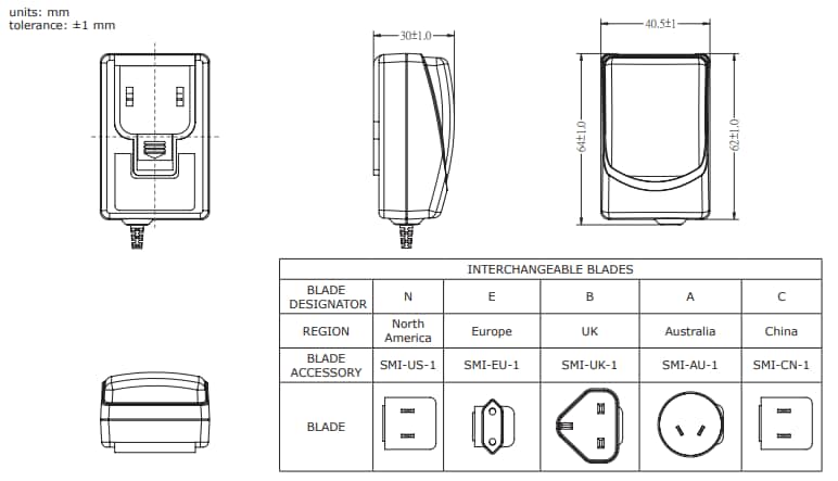 Mechanical Drawing - CUI Inc SMI6 AC-DC Power Supplies