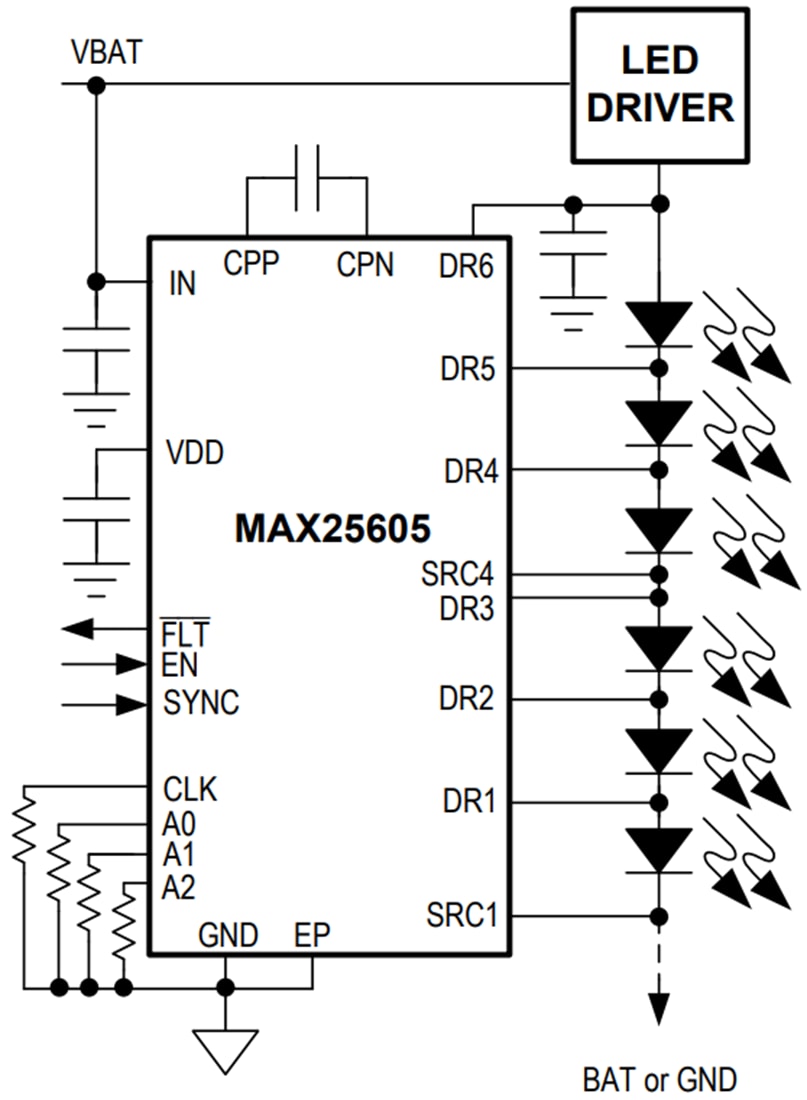 Block Diagram - Analog Devices Inc. MAX25605 Six-Channel Sequential LED Controller