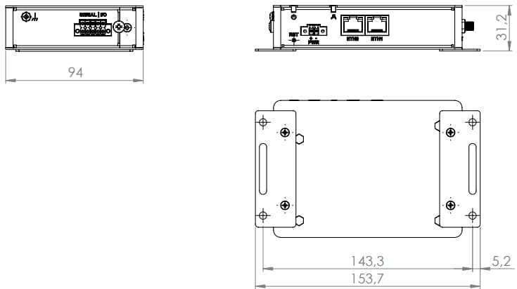 Mechanical Drawing - Advantech ICR-3201 LAN Gateways