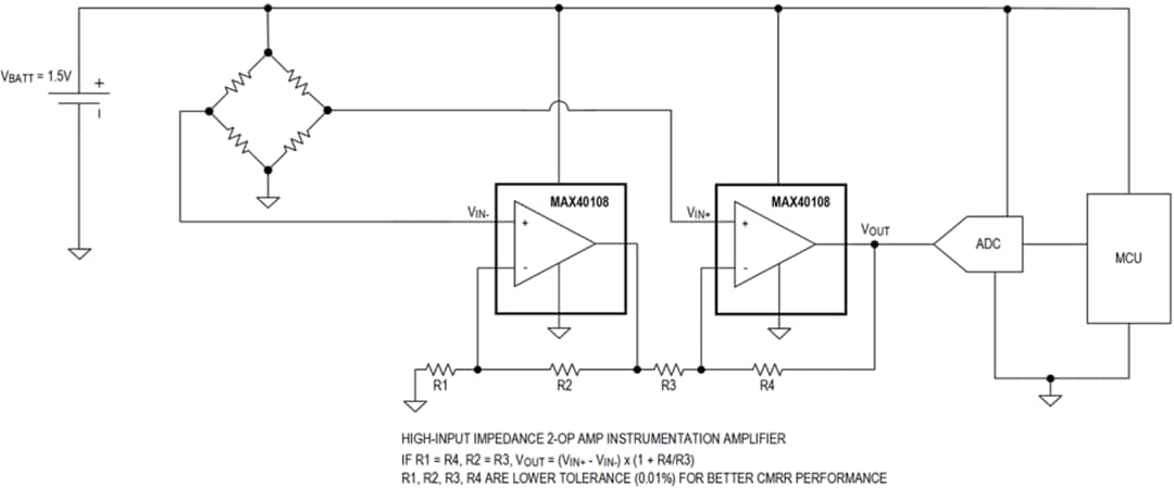 Application Circuit Diagram - Analog Devices Inc. MAX40108 Low-Power Precision Operational Amplifier