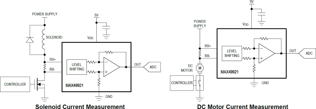 Application Circuit Diagram - Analog Devices Inc. MAX49921 Current-Sense Amplifier (CSA)