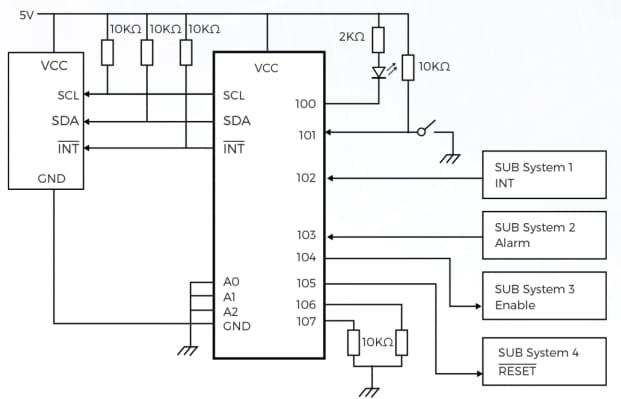 Application Circuit Diagram - Diodes Incorporated PI4IOE5V9554 8-bit IO Expander