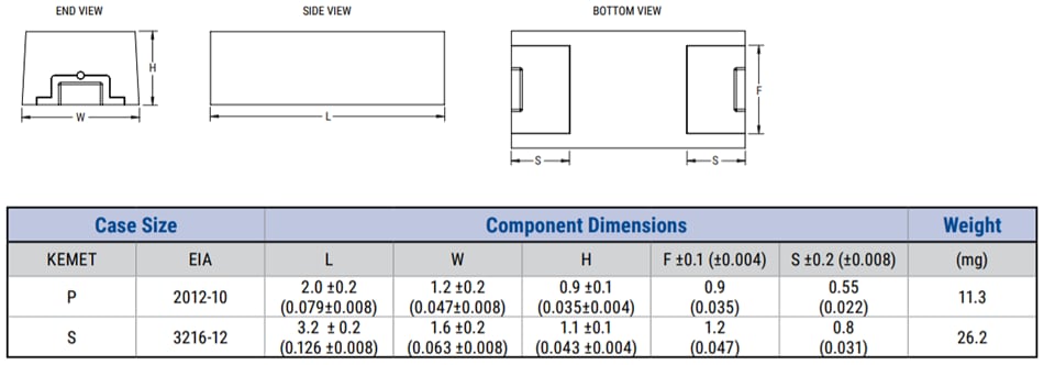 Mechanical Drawing - KEMET T597 125°C Small Size AEC-Q200 Polymer Capacitors