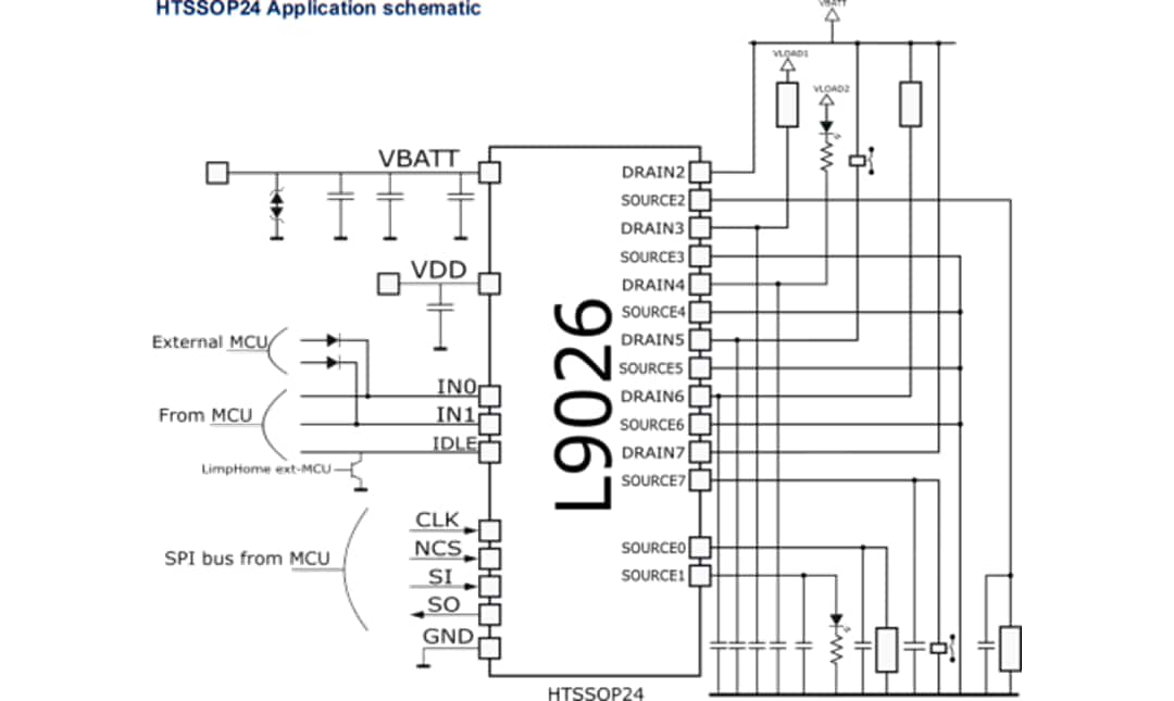 Application Circuit Diagram - STMicroelectronics L9026 Multi-Channel Relay Driver