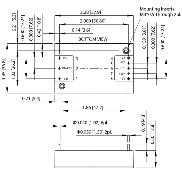 Mechanical Drawing - CUI Inc PVQ100W-D Isolated DC/DC Converters