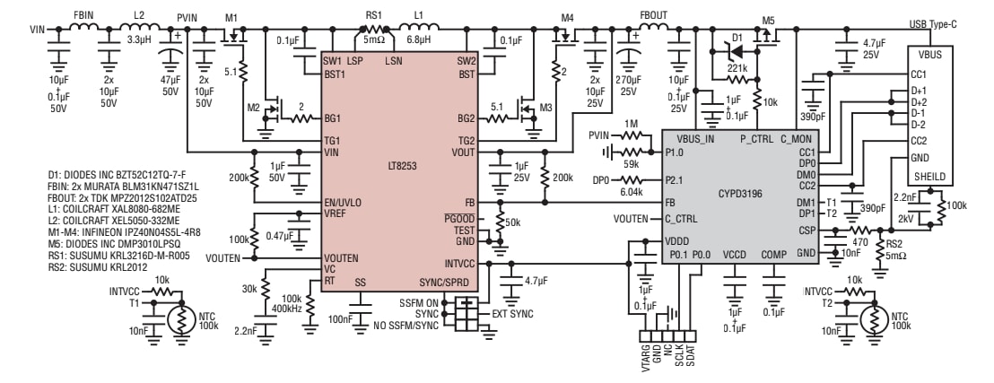 Application Circuit Diagram - Analog Devices Inc. LT8253/LT8253A USB Type-C™ Buck-Boost Controllers