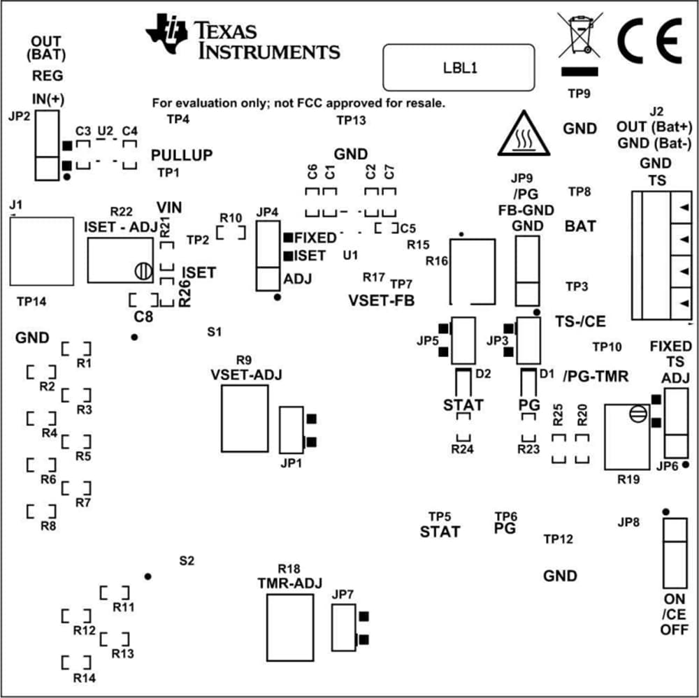 Mechanical Drawing - Texas Instruments bq25173EVM Charger Evaluation Module (EVM)