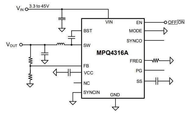 Application Circuit Diagram - Monolithic Power Systems (MPS) MPQ4316A Synchronous Step-Down Converters