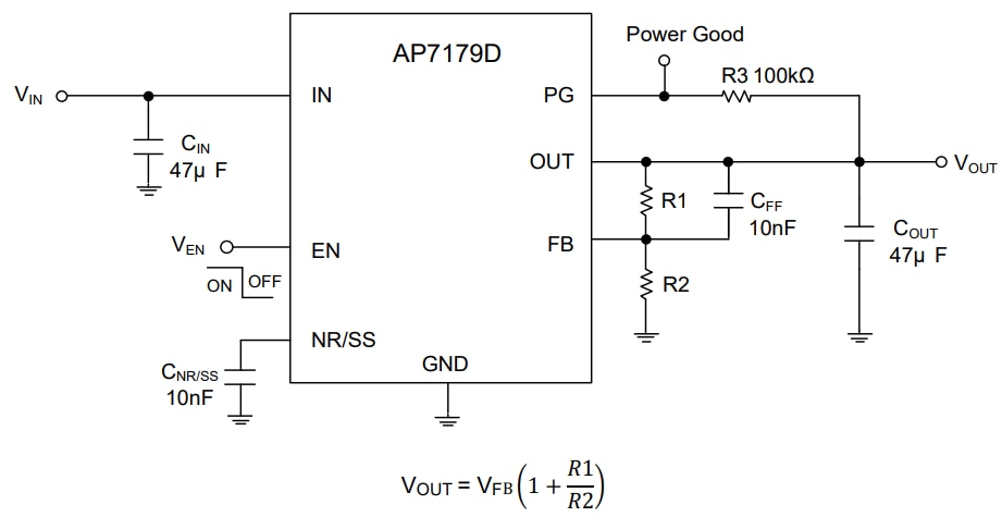 Application Circuit Diagram - Diodes Incorporated AP7179D LDO Voltage Regulators