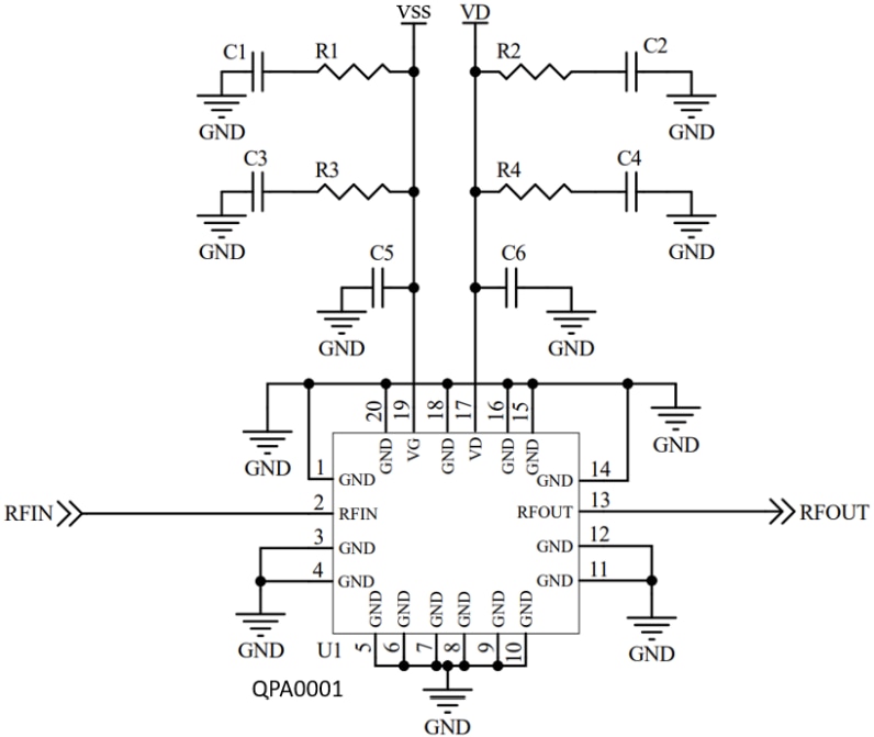 Application Circuit Diagram - Qorvo QPA0001 GaN Driver Amplifiers