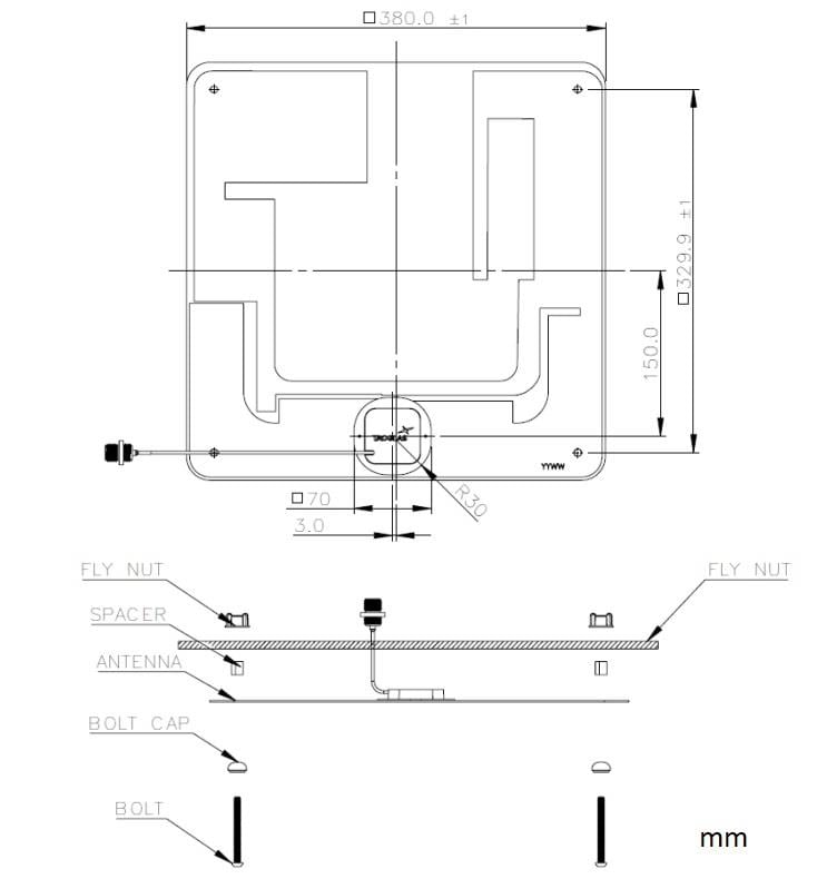 Mechanical Drawing - Taoglas CM.05.108H21 Ceiling Mount Antenna