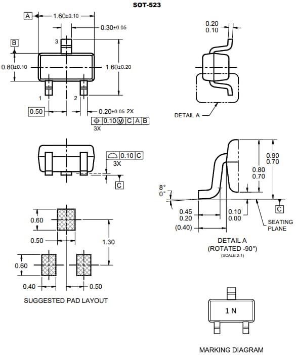 Mechanical Drawing - Taiwan Semiconductor MMBT3904T NPN Bipolar Transistor