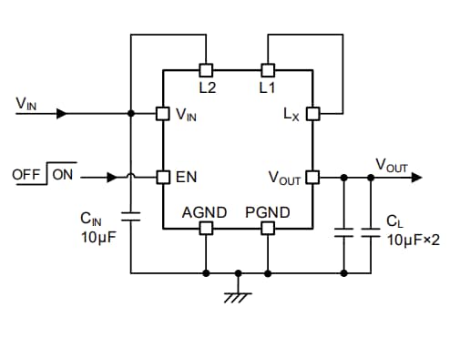 Application Circuit Diagram - Torex Semiconductor XCL104/XCL105 Step-Up DC/DC Converters
