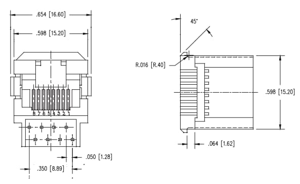 Mechanical Drawing - Stewart Connector / Cinch Connectivity Solutions RJ Modular Bottom Entry Vertical Jack