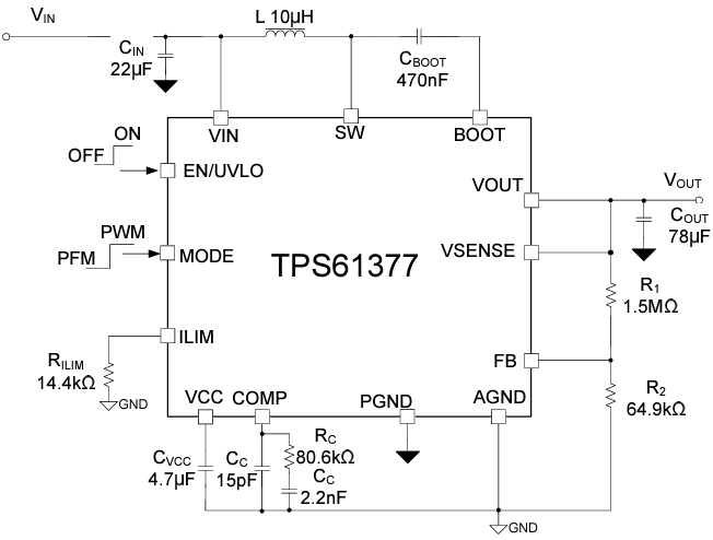 Application Circuit Diagram - Texas Instruments TPS61377 Synchronous Boost Converters
