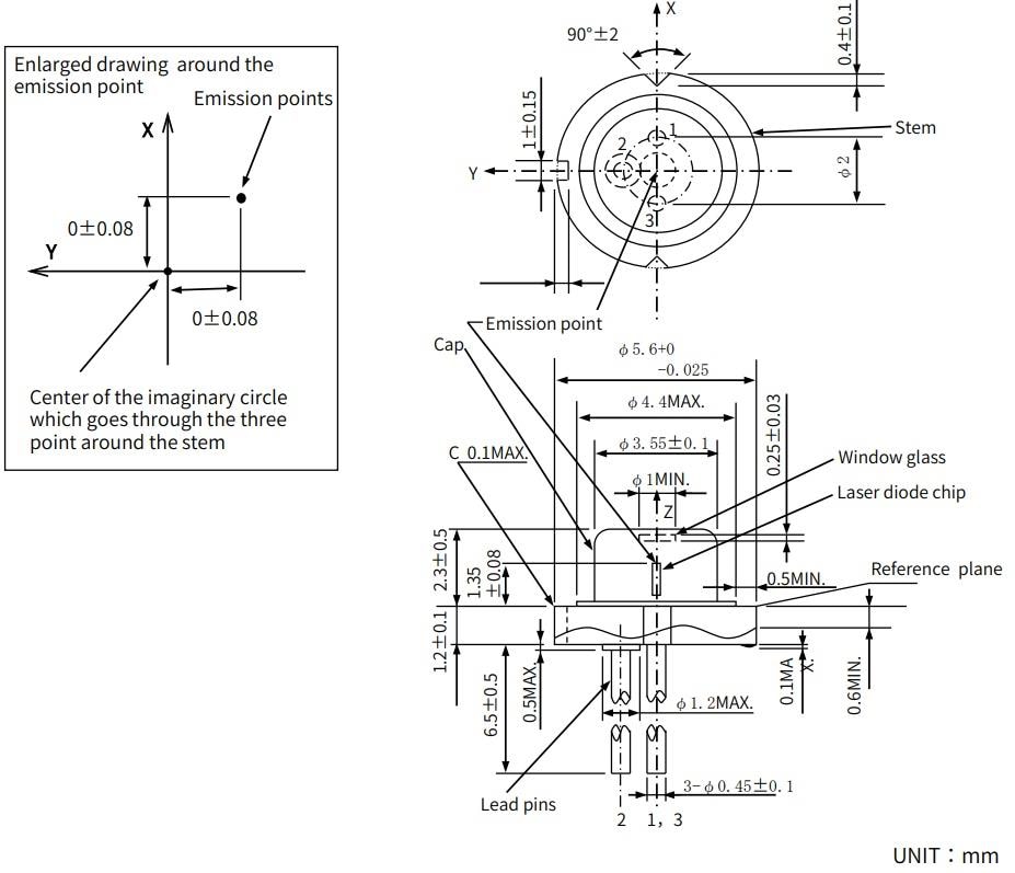 Mechanical Drawing - Sharp Microelectronics GH05230H2KC Green Laser Diode
