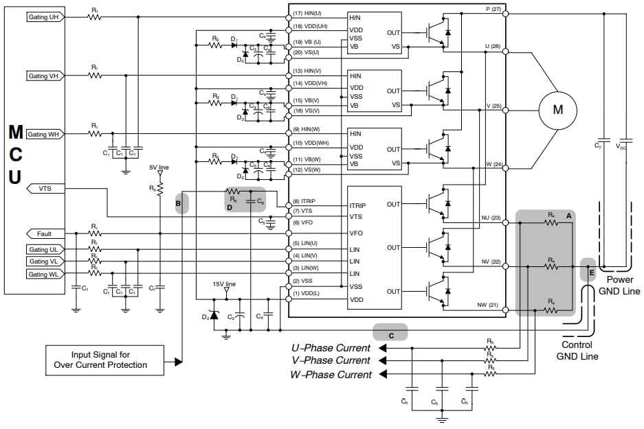 Application Circuit Diagram - onsemi NFA3x512L72 Intelligent Power Modules