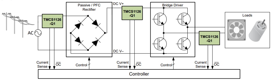 Application Circuit Diagram - Texas Instruments TMCS1126/TMCS1126-Q1 Hall-Effect Current Sensors