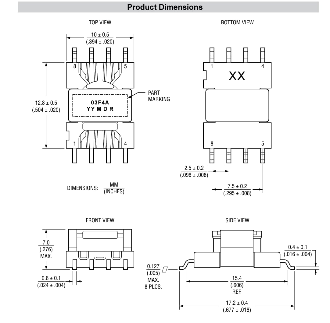 Mechanical Drawing - Bourns HVMA03F4A-LP8S 2W Gate Driver Transformer