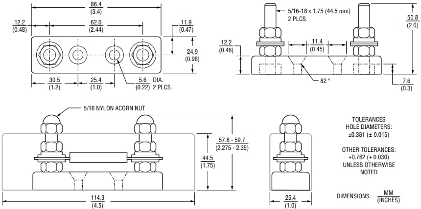 Mechanical Drawing - Bourns NFB Riedon™ ANL Fuse Blocks