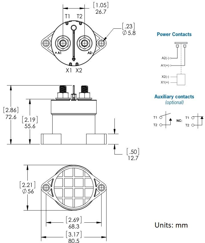 Mechanical Drawing - Gigavac GV200 Series EPIC® Hermetic Sealed DC Contactors