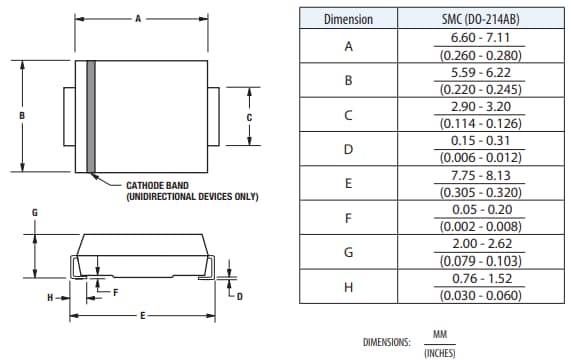 Mechanical Drawing - Bourns SMLJ-R Transient Voltage Suppressor Diodes