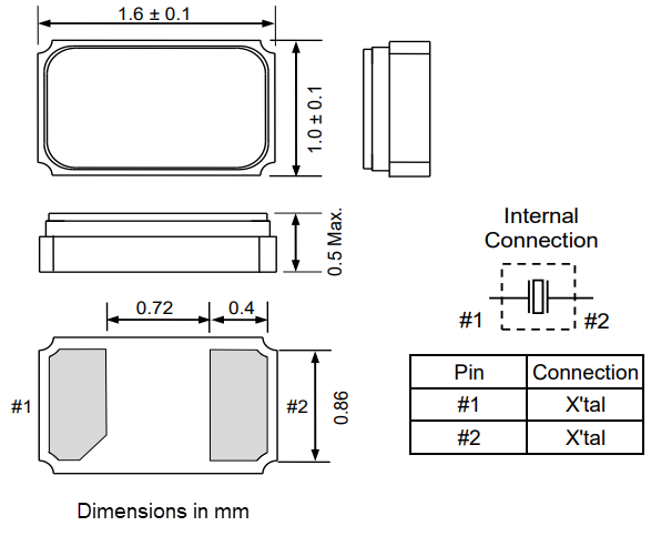 Mechanical Drawing - Epson Timing FC1610BN 32.768kHz Crystal
