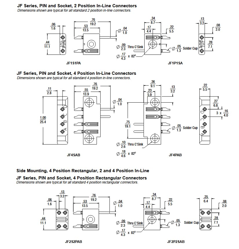 Mechanical Drawing - Winchester Interconnect / Winchester JF Rack & Panel Miniature Side-Mount Connectors
