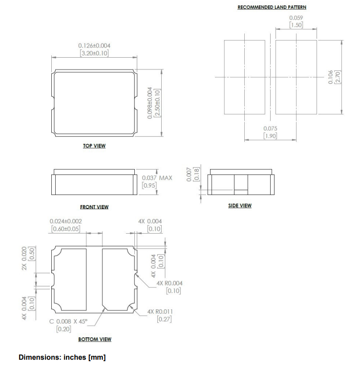 Mechanical Drawing - Abracon ABM8A Commercial-Grade 2-Pad MHz Crystals