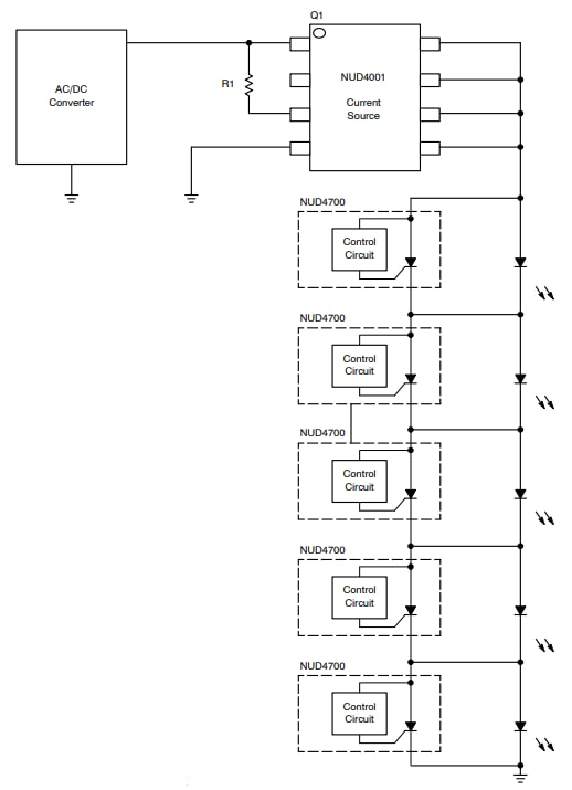 Application Circuit Diagram - onsemi NUD4700 LED Shunts