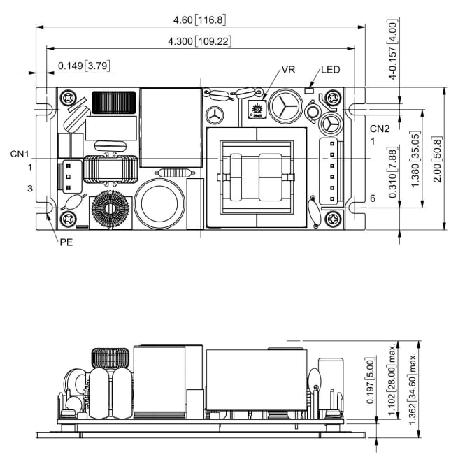 Mechanical Drawing - CUI Inc VOF-150D AC-DC Power Supplies